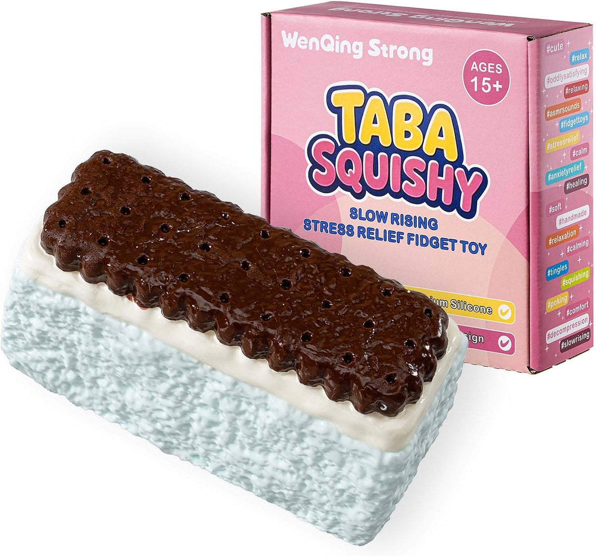 Ice Cream Sandwich Taba Squishy Toy, Slow Rising Stress Relief Novelty Squeeze Toy Kawaii Fidget Premium Silicone Handmade Realistic Food Shape Gift for Adults 15+ By WenQing Strong