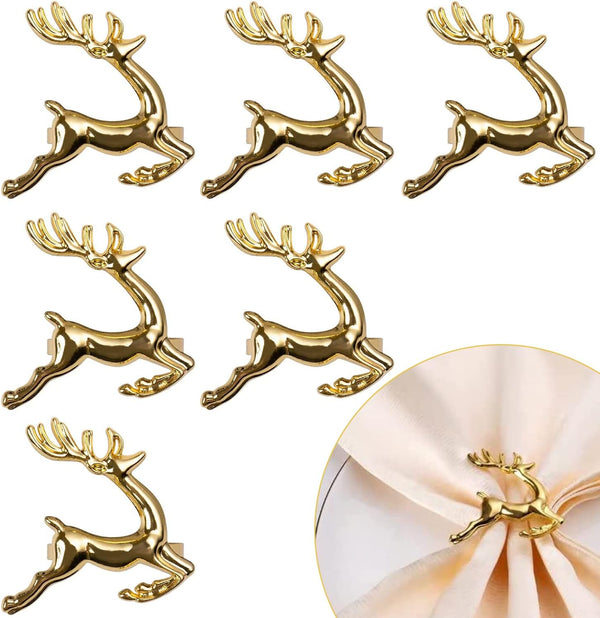 Napkin Rings Set, Elk Napkin Rings Gold Deer Napkin Rings for Party Wedding Gathering Dinning Holiday Dinner Party Table Setting Decoration