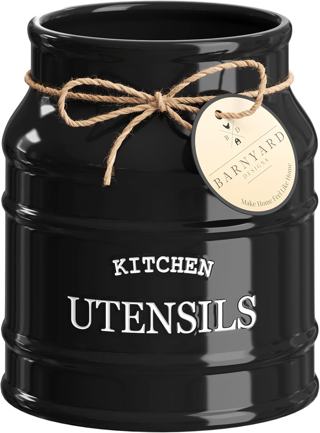 Barnyard Designs Ceramic Farmhouse Utensil Holder for Kitchen Counter, Large Rustic Utensil Crock, Countertop Cooking Tool Spatula Organizer, 6.75”
