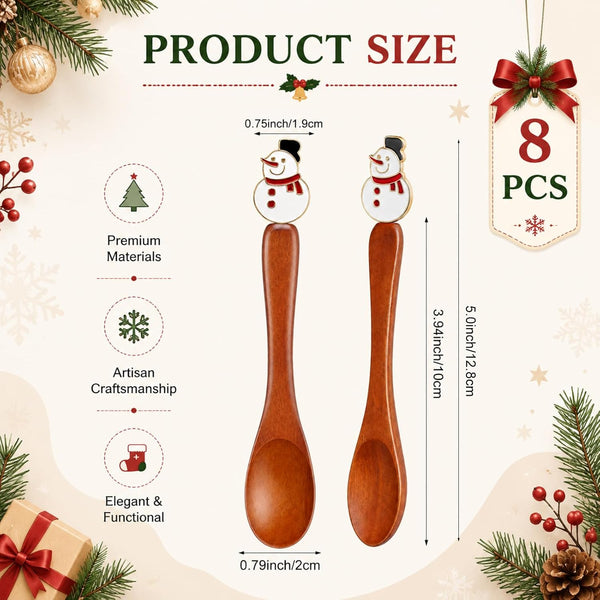 8 Pcs Christmas  Coffee Spoons 5" Wood Serving Teaspoon Hot Cocoa Bar Supplies, Xmas Party Spoons for Eating Stirring, Little Wooden Tea Spoon, Kitchen Table Decoration Gifts