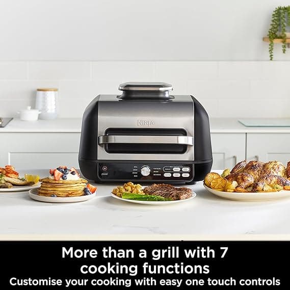 Ninja Foodi MAX PRO Health Grill, Flat Plate & Air Fryer 3.8L with Digital Cooking Probe, 7-in-1, Air Fry, Bake & more, Dishwasher Safe Parts, Cleaning Brush, Large Grill Plate, Silver/Black AG651UK