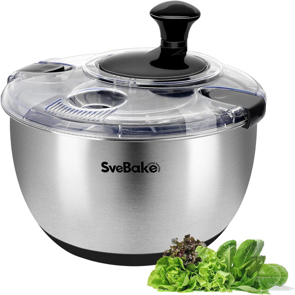 Salad Spinner Stainless Steel Large, Vegetable Washer with 4.2 Qts Bowl, Lettuce Cleaner and Dryer