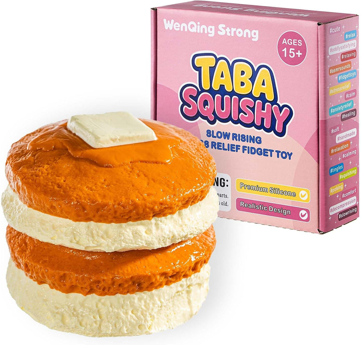 Jumbo Pancake Stack Taba Squishy Toy, Slow Rising Stress Relief Squeeze Realistic Food Replica with Butter Detail Orange and Cream Decorative Play Food Premium Silicone Handmade Gift for Adults