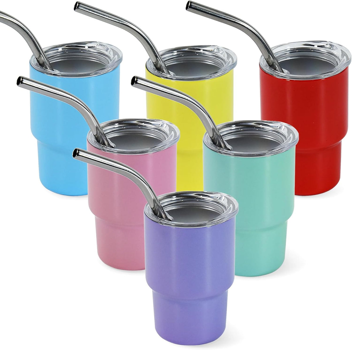 AGH 3oz Sublimation Shot Glasses Wine Tumbler with Straw, 6Pack Double Stainless Steel Wine Glass,