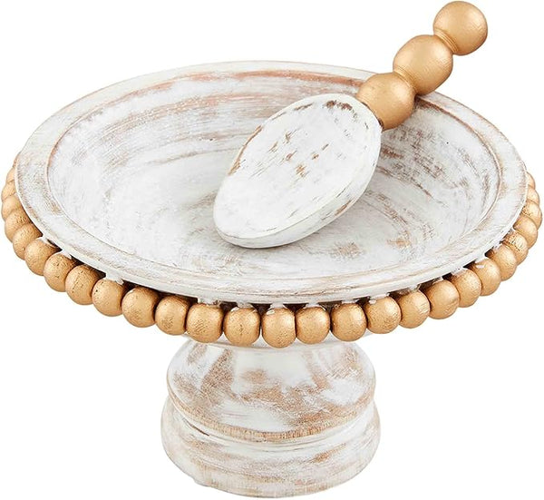 Mud Pie Gold Wood Beaded Candy, dish 3 1/2" x 6" dia | scoop 4"