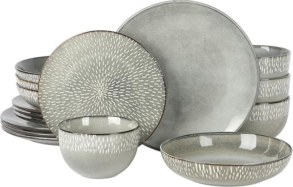 Gibson Elite Matisse Double Bowl Dinnerware Set, Service for 4 (16pcs), Green