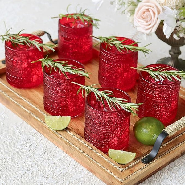 Kate Aspen Hobnail Beaded Drinking Glasses Vintage Glassware Set | Cocktail Glass Set, Juice Glass, Water Cups | Makes A Great Hostess Gift, Gift for Newlyweds (Red)