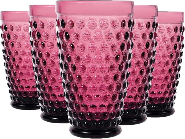 G Purple Hobnail Drinking Glasses Set of 6,(13.3 Ounce) Vintage Glassware Set Cocktail Juice Glass, Highball Glasses Drinking Set Dishwasher Safe,Makes A Great Hostess Gift or Gift for New Home Owners