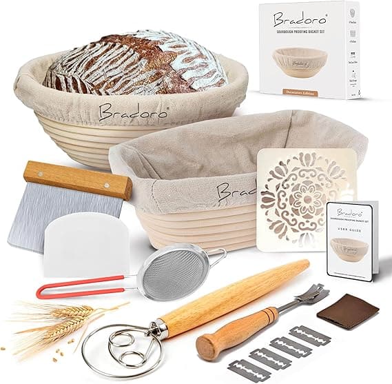 10" Sourdough Proofing Basket and Bread Baking Kit - Complete 17 Piece Decorators Sourdough Kit and Bread Kit for Perfect Sourdough Bread