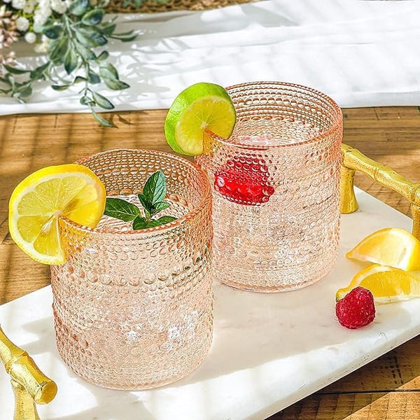 Kate Aspen Rose Gold Hobnail Beaded Drinking Glasses Set of 6-10 oz Vintage Glassware Set Cocktail Glass Set, Juice Glass, Water Cups | Makes A Great Hostess Gift or Gift for New Home Owners