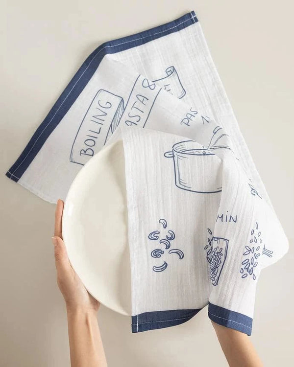 Cussion Muslin Tea Towel - White/Navy Blue