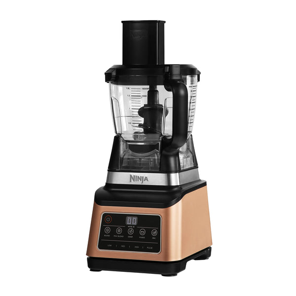 Ninja 3-in-1 Food Processor & Blender, Coffee & Spice Grinder, 5 Auto Programs; Blend, Max, Chop, Puree, Mix, 1.8L Bowl, 2.1L Jug, 700ml Cup, 1200W, Apron, Dishwasher Safe, Copper/Black BN800UKDBCP