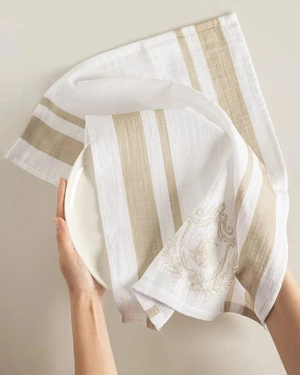 Trept Muslin Tea Towel - White/Beige