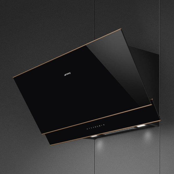 KV694R 90cm Dolce Stil Novo Angled Chimney Auto-Vent 2.0 Hood with Copper Trim