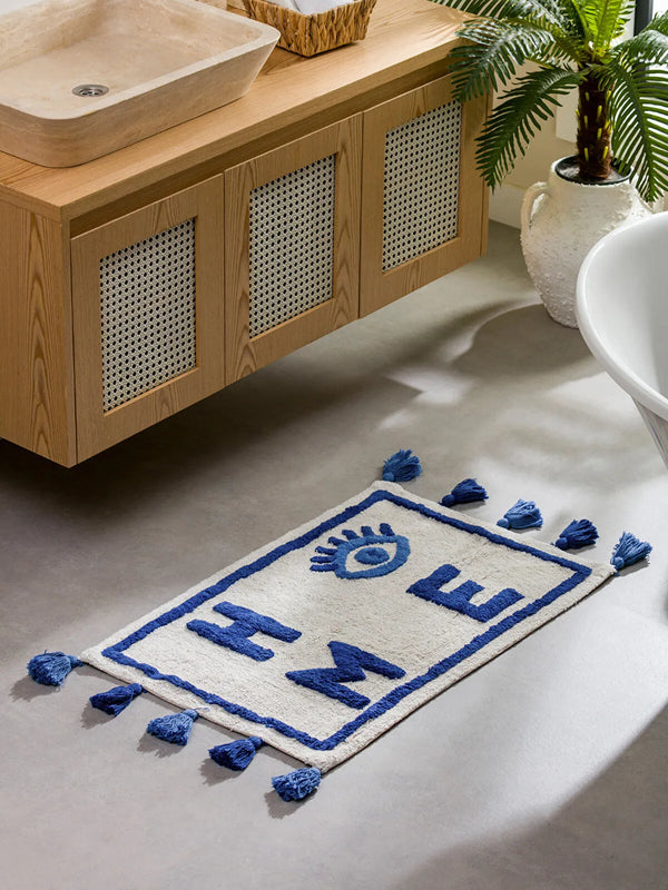 LCW HOME Blue Printed Eye Embroidered Bath Mat