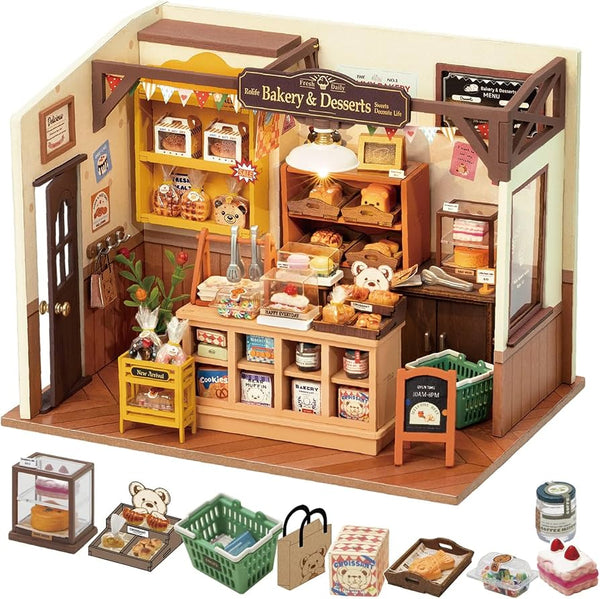 Rolife Bakery Shop DIY Miniature Dollhouse Kit Creative Gift for Adults
1:18 Scale Becka's Baking Tiny House with LED Light, Wooden 3D Puzzle Model Kit, Diorama Craft Set for Home Decor Display
