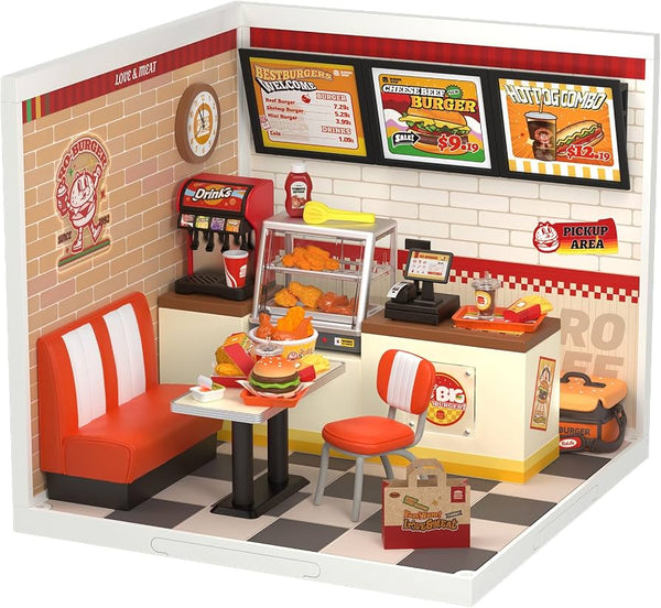 Rolife DIY Miniature Plastic House Building Set Toys Playset with LED Suitable for Mini Figures Construction Toys Diorama Kit Gifts for Teens Adults (Yum Yum Burgers)