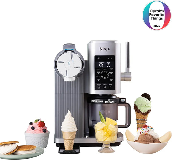 Ninja CREAMi Scoop and Swirl Soft Serve and Ice Cream Maker with 2x Tubs, 13 Functions, Makes Ice Cream, Soft Serve, Gelato, Sorbet, Milkshakes and More, Platinum Silver, NC701UK,