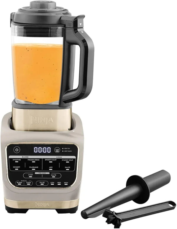 Ninja Foodi Blender & Soup Maker, 10 Auto-iQ Programs, 1.7L Glass Jug, Hot & Cold Blender, Built-In Heating Element, Tamper, Cleaning Program & Brush, 1000W, Stone Gold, HB150UKSTGD