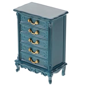 Toyvian 1:24 Dollhouse Furniture, Mini Wooden 5-Drawer Cabinet
Vintage blue mini cabinet with 5 working drawers for dollhouse scenes, pretend play and collectible display