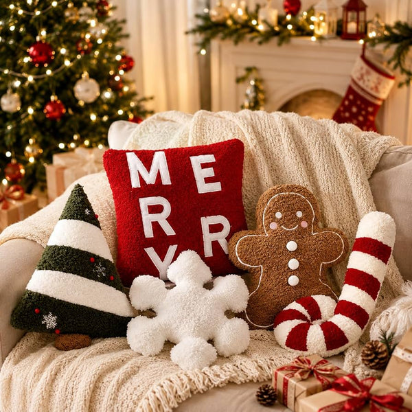 Geelin 5 Pcs Christmas Throw Pillows Gingerbread Xmas Tree Snowflake Candy
Decorative Stuffed Plush Shaped Lumbar Pillows, Red White Green, Merry Christmas Decorations for Couch Sofa Bed Holiday