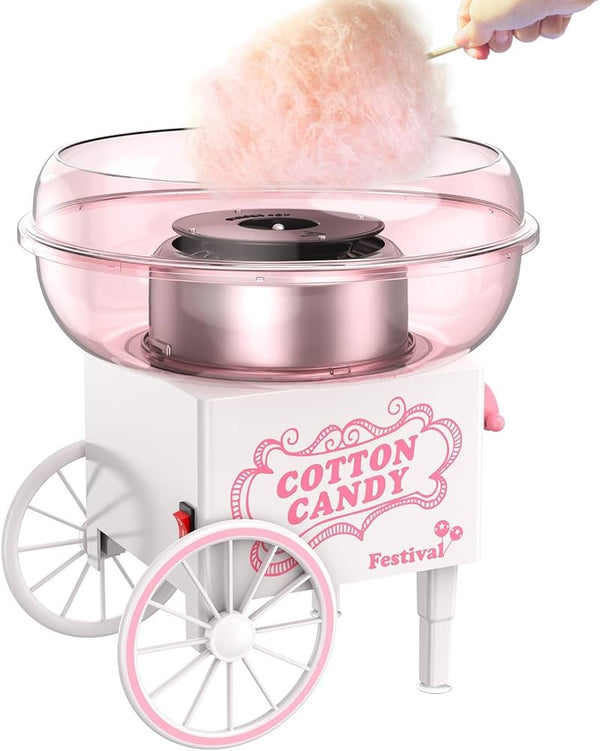 Cotton Candy Machine, Mini Cotton Candy Maker Machine for Kids with Sugar Scoop, Easy & Safe to Use, Pink Vintage Portable Candy Floss Maker for Birthday, Home, Party Gatherings, Christmas Gift(White+Pink)
