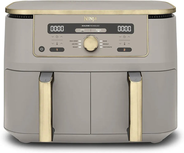 Ninja MAX Dual Zone Digital Air Fryer, 2 Drawers, 9.5L, 6-in-1, Uses No Oil, Air Fry, Max Crisp, Roast, Bake, Reheat, Dehydrate, Non-Stick, Dishwasher Safe Baskets, Stone Gold DZ400UKSTGD