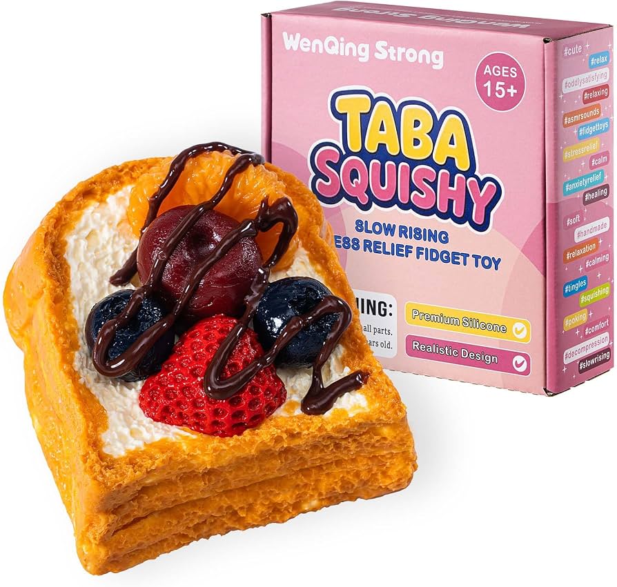 Toast Berries Cream Taba Squishy Toy, Fidget Slow Rising Sticky Realistic Food Stress Relief Squeeze Focus Toy Premium Silicone Handmade Gift for Adults (Wenqing Strong)