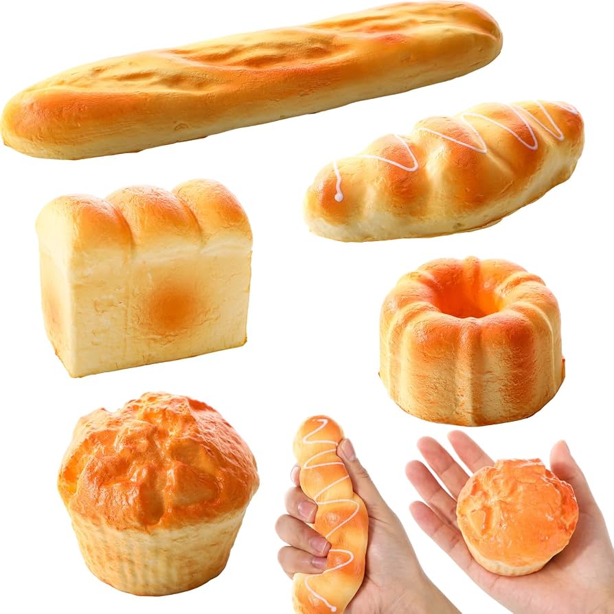 Foilswirl 5 Pcs Bread Stress Toy Soft Toast Breads Shape Toy Slow Rising Balls for Kids Adult Anxiety Stress Relief Funny Birthday Gifts Classroom Prizes Office Desk Decor(Bread Style 2)