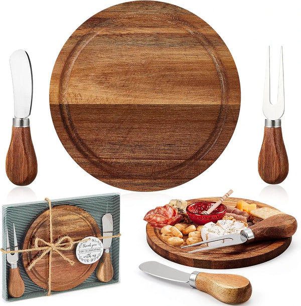 Maxcheck Mini Cheese Board Set with Knife Fork Baby Shower Gifts Acacia
Round Charcuterie Serving Tray, Includes Thank You Card with Gift Box, Bridal Shower Wedding Game Prizes for Guests