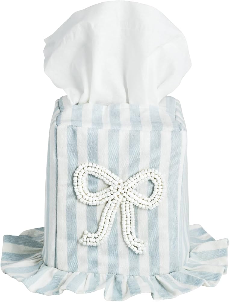 Mud Pie Fabric Stripe Bow Tissue Box