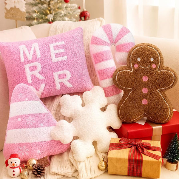 Geelin 5 Pcs Christmas Throw Pillows Gingerbread Tree Snowflake Candy Cane
Pink Decorative Stuffed Plush Shaped Lumbar Pillow, Pastel Pink Gingerbread Christmas Decorations for Couch Sofa Bed Holiday