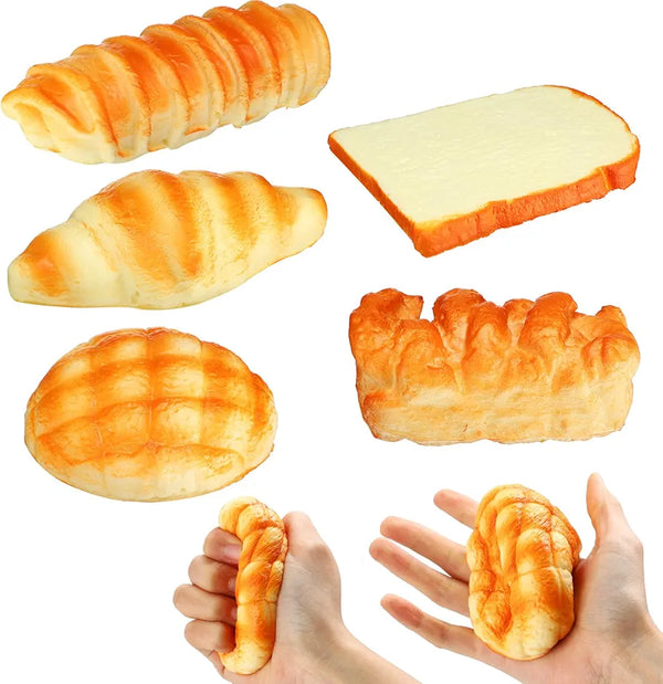 Foilswirl 5 Pcs Bread Stress Toy Soft Toast Breads Shape Toy Slow Rising Balls for Kids Adult Anxiety Stress Relief Funny Birthday Gifts Classroom Prizes Office Desk Decor(Bread Style 1)