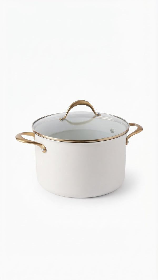 authentic kitchen food cooking pot white x gold