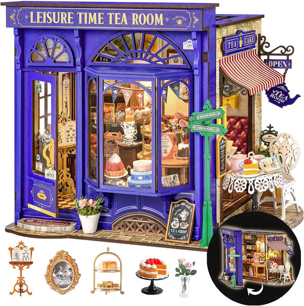 Rolife Tea Room DIY Miniature Dollhouse Kit Creative Gift for Adults
1:18 Scale Edwardian Tiny House with LED Light, Wooden 3D Puzzle Model Kit, Diorama Craft Set for Home Decor Display