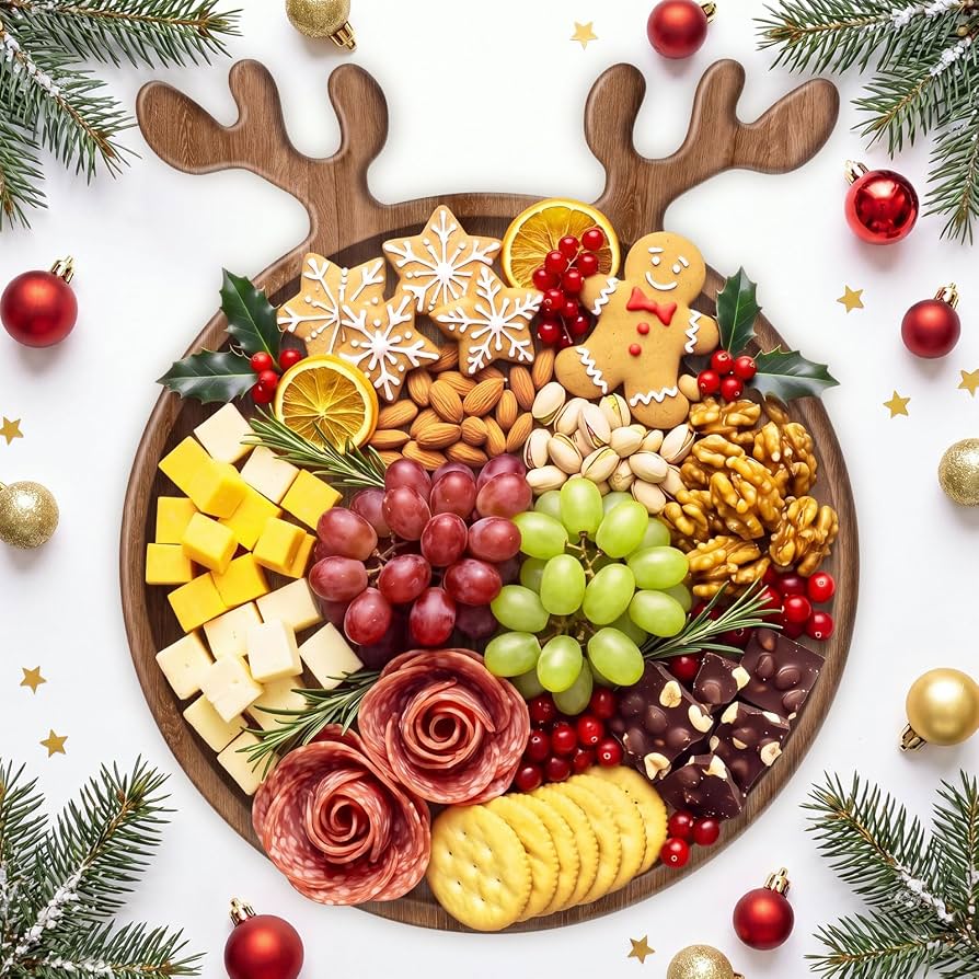 Ziliny 1 Pcs" Acacia Wood Christmas Charcuterie Board, Deer Antler
Christmas Appetizer Platter, Cutting Board, Serving Tray, Snack, Dessert, Candy Dish, Cheese, Plate, Xmas Kitchen Gift