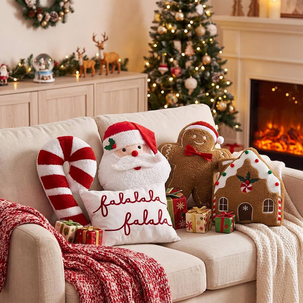 Geelin 5 Pcs Christmas Throw Pillows, Santa Candy Gingerbread FA La La
Red White Brown, Decorative Stuffed Plush Lumbar Pillows, Gingerbread Christmas Decorations for Couch Sofa Bed Holiday