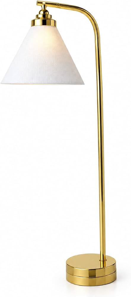 Miniature Brass Floor Lamp for Dollhouses, Frosted Cone Shade, LED Battery-Operated, Functional Furniture Lighting Accessory