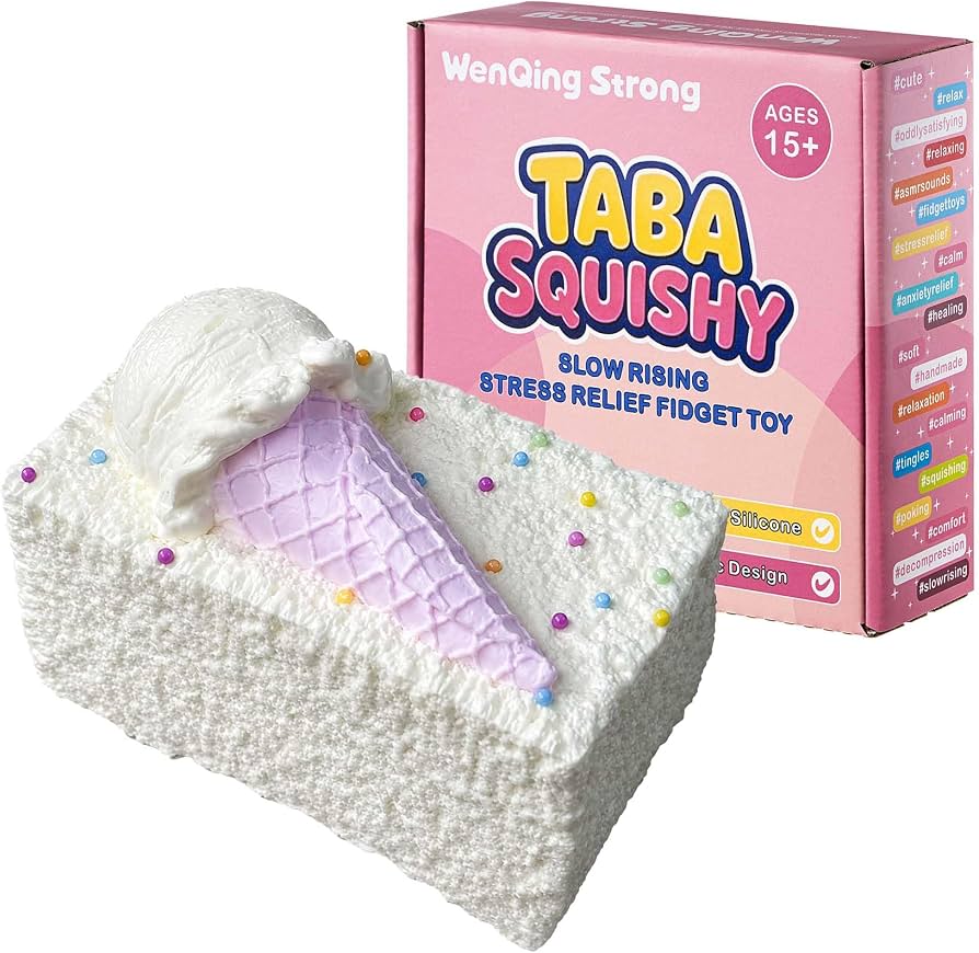 Purple Ice Cream Cake Taba Squishy Toy, Slow Rising Stress Relief Squeeze Kawaii Colorful Sprinkles Fidget Premium Silicone Handmade Realistic Dessert Gift for Adults 15+ By WenQing Strong