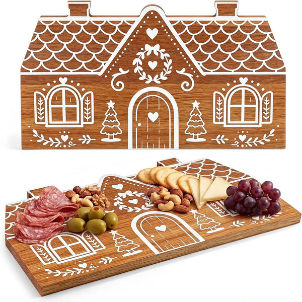 Patelai Christmas Gingerbread House Charcuterie Board 16'' x 9'' Mango Wood
Christmas Serving Trays, Natural Solid Wood Cheese Platter, Decorative Wooden Board, for Xmas Holiday Kitchen Dining Room