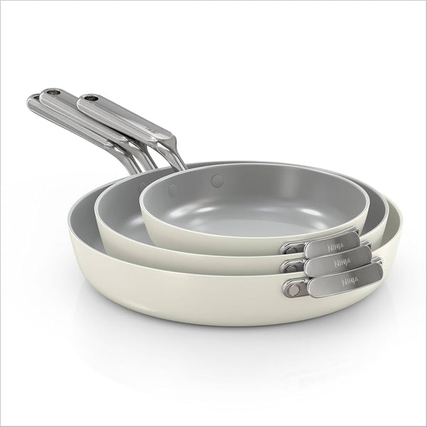 Ninja NeverQuit 3-Piece Ceramic Fry Pan Set, CQ13000BL4
Nontoxic¹, nonstick ceramic-coated cookware set; 12”, 10.25", and 8” fry pans, easy storage, 3-year guarantee