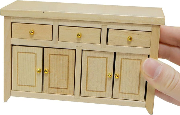 iLAND Dollhouse Furniture Miniature Cabinet for 1:12 Scale Accessories Wooden Dollhouse Kitchen Furniture Mini House Modern Décor Storage Cabinet with Drawers Classic Cupboard for Living Room Bedroom