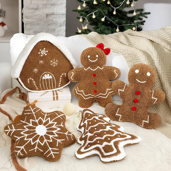 Geelin 5 Pcs Christmas Throw Pillows Brown Gingerbread Xmas Tree Snowflake
Decorative Stuffed Plush Shaped Lumbar Pillows, Gingerbread Christmas Decorations for Couch Sofa Bed Holiday