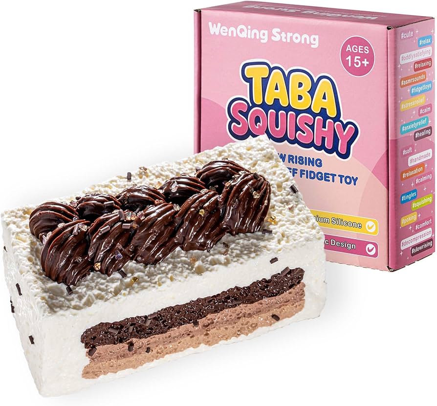 Chocolate Cake Slice Taba Squishy Toy, Slow Rising Stress Relief Squeeze Toy Kawaii Fidget Premium Silicone Handmade Realistic Dessert Design Gift for Adults 15+ By WenQing Strong