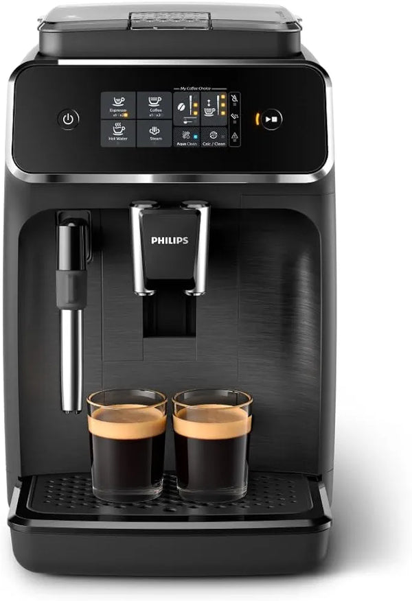 The Philips EP2220/10 fully automatic espresso machine, with a 1.8-liter capacity, features a timer and AquaClean function.
2200 Series, Intuitive Touchscreen, Classic Milk Frother, 12 Settings for Ceramic Grinder, Matte Black, EP2220/10