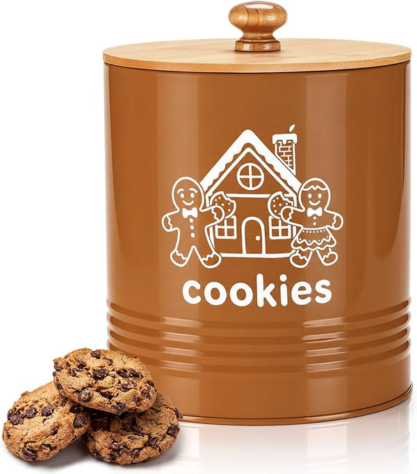 LEIFIDE Christmas Cookie Jar with Airtight Bamboo Lid 1.1 Gallon
Gingerbread Man Cookie Tin, Metal Cute Cookie Storage Containers, for Kitchen Counter Decorative, for Xmas Farmhouse Gift