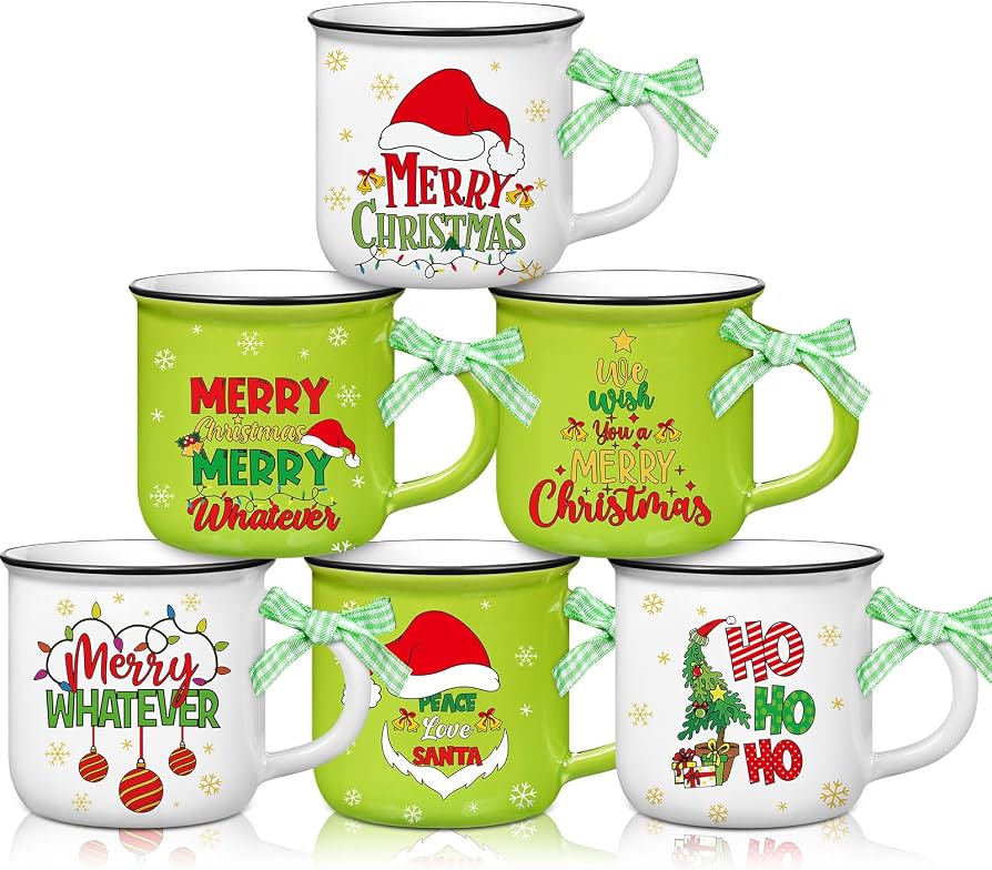 SiliFine 6 Pcs Christmas Mini Coffee Mugs Red and Lime Green Naughty 5 oz
Mini Holiday Mugs with Ribbons, Whimsical Christmas Tiered Tray Decor, for Xmas Winter Kitchen Bar Home Housewarming Gifts