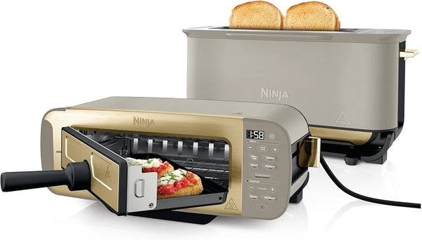 Ninja Foodi 3-in-1 Toaster, Grill and Panini Press with Flip Design, 7 Cooking Functions, 7 Toast Shades, Includes Panini Press, Bake Tray and Crumb Tray, Stone Gold ST202UKSTGD