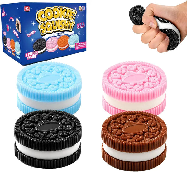 Cookie Squishy Toys 4 Pack, Soft Sensory Fidget Squeeze Toy, Cute Cookie Stress Relief Toy, Squishy Desk Toy for Teens Adults, Fun Gift for Birthday Party Favor
